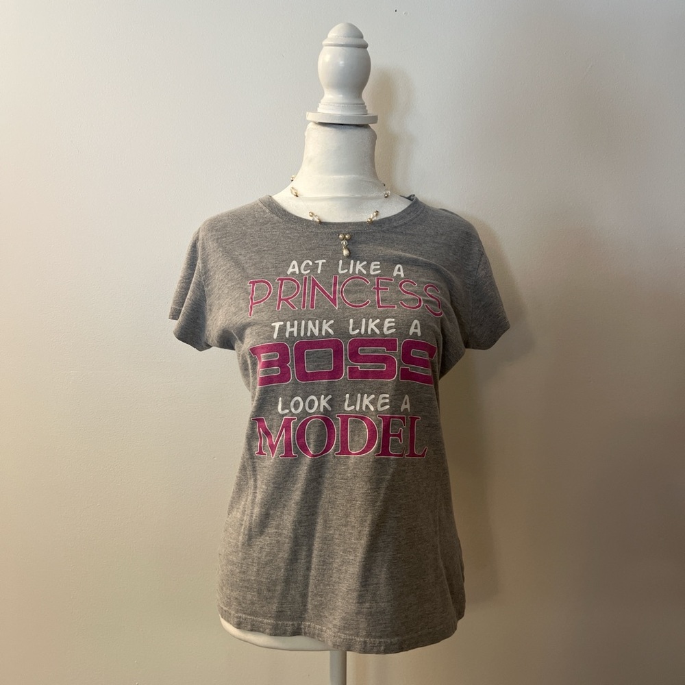 Cute Nation Gray Fitted T-Shirt with Pink Accents